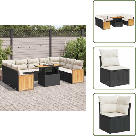 Cuscini per schienale - vidaXL Set Divani Giardino 10pz con Cuscini Nero in Polyrattan Acacia - Poltrone da giardino