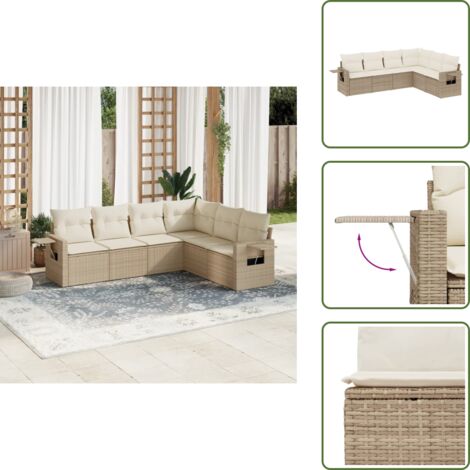 Cuscini per schienale - vidaXL Set Divano da Giardino 6 pz con Cuscini Beige in Polyrattan - Rattan PE