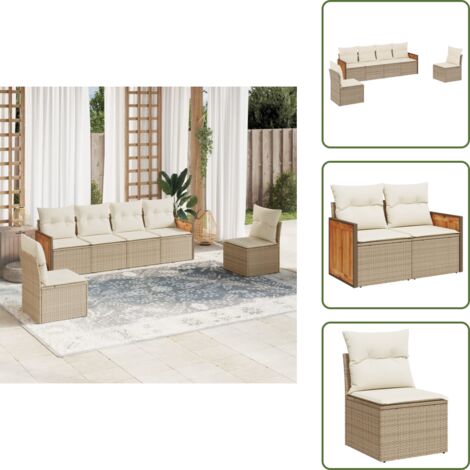 Cuscini per schienale - vidaXL Set Divano da Giardino 6 pz con Cuscini Beige in Polyrattan - Rattan PE