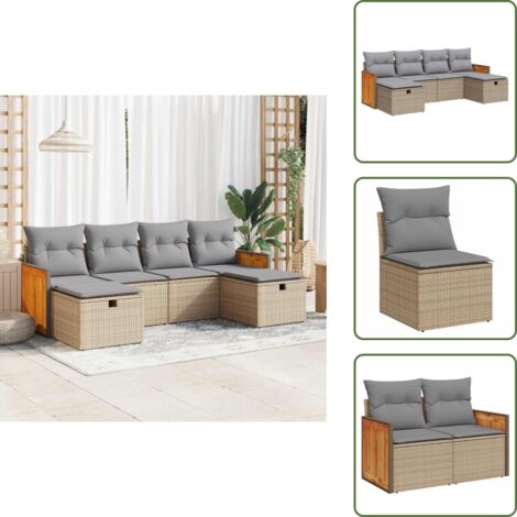 Cuscini per schienale - vidaXL Set Divano da Giardino 6 pz con Cuscini Beige in Polyrattan - Rattan PE