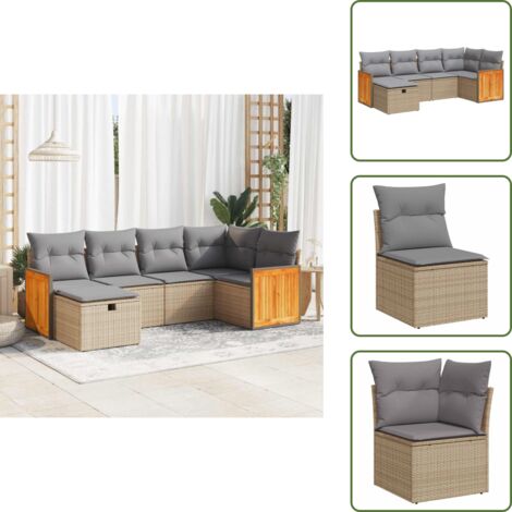 Cuscini per schienale - vidaXL Set Divano da Giardino 6 pz con Cuscini Beige in Polyrattan - Rattan PE