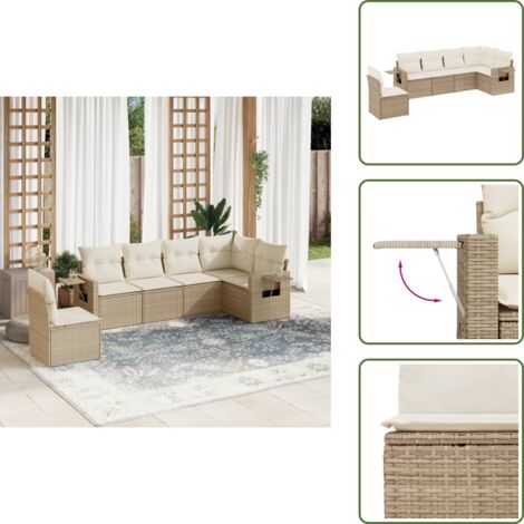 Cuscini per schienale - vidaXL Set Divano da Giardino 6 pz con Cuscini Beige in Polyrattan - Rattan PE