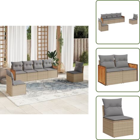 Cuscini per schienale - vidaXL Set Divano da Giardino 6 pz con Cuscini Beige in Polyrattan - Rattan sintetico