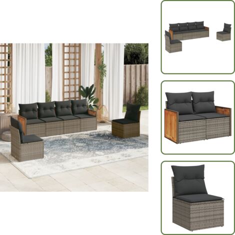 Cuscini per schienale - vidaXL Set Divano da Giardino 6 pz con Cuscini Grigio in Polyrattan - Rattan sintetico