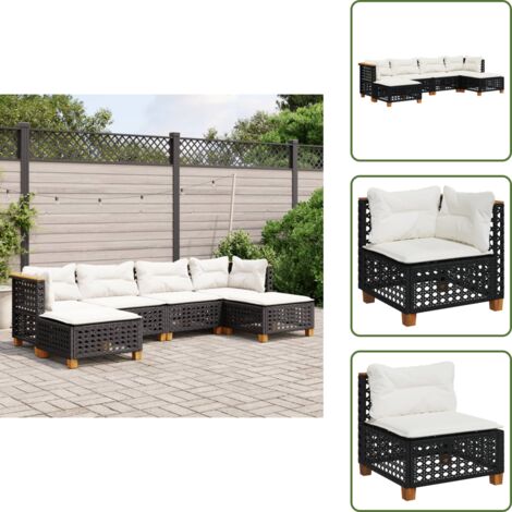 Cuscini per schienale - vidaXL Set Divano da Giardino 6 pz con Cuscini Nero in Polyrattan - Rattan sintetico