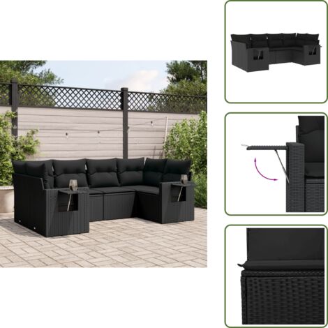 Cuscini per schienale - vidaXL Set Divano da Giardino 6 pz con Cuscini Nero in Polyrattan - Rattan sintetico