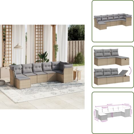 Cuscini per schienale - vidaXL Set Divano da Giardino 7 pz con Cuscini Beige Misto Polyrattan - Rattan sintetico