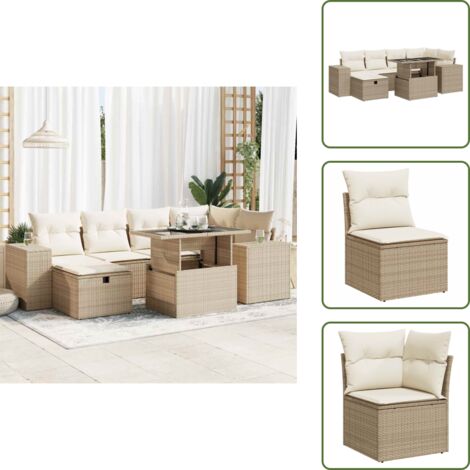 Cuscini per schienale - vidaXL Set Divano da Giardino 8 pz con Cuscini Beige in Polyrattan - Rattan PE