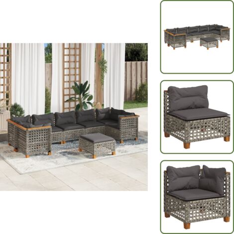 Cuscini per schienale - vidaXL Set Divano da Giardino 8 pz con Cuscini Grigio in Polyrattan - Rattan PE