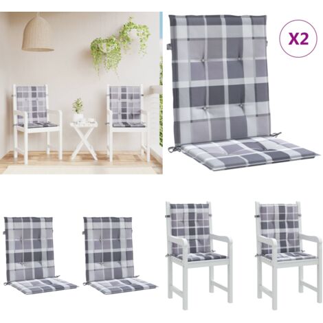 Cuscini per Sedia 2 pz a Quadri Grigi 100x50x3cm Tessuto Oxford - Cuscini da giardino - Cuscini per patio