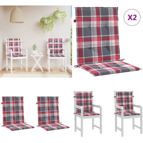 Cuscini per Sedia 2 pz a Quadri Rossi 100x50x3cm Tessuto Oxford - Cuscini esterni - Cuscini per giardino