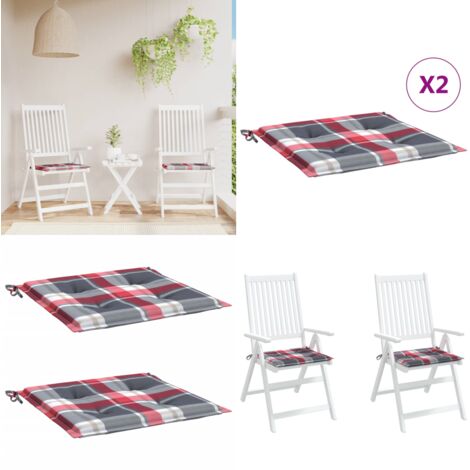 Cuscini per Sedia 2 pz a Quadri Rossi 50x50x4 cm Tessuto Oxford - Cuscini da giardino - Cuscini da patio