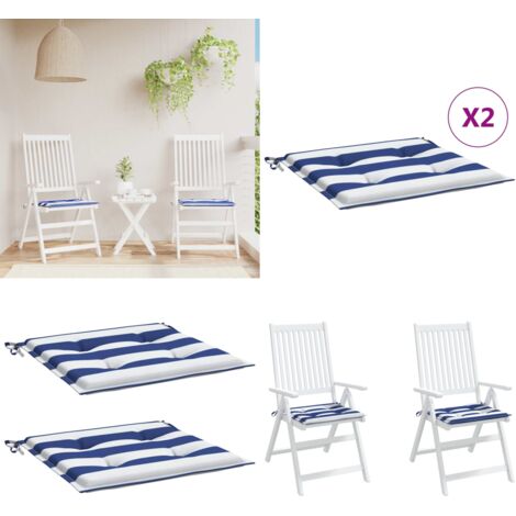 Cuscini per Sedia 2pz Strisce Bianche e Blu 50x50x4 cm Tessuto - Cuscini da giardino - Cuscini per patio