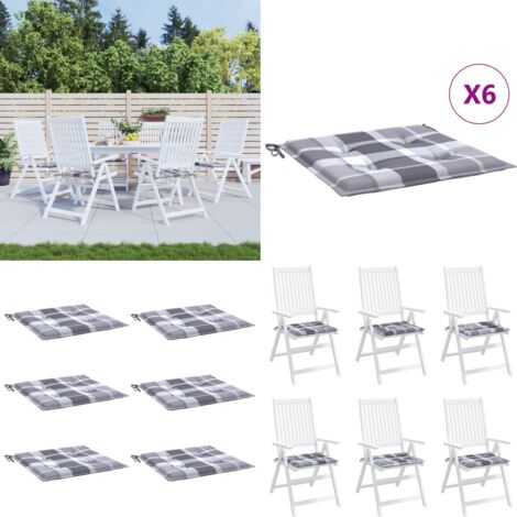 Cuscini per Sedia 6 pz a Quadri Grigi 50x50x4 cm Tessuto Oxford - Cuscini per sedile - Cuscini esterni