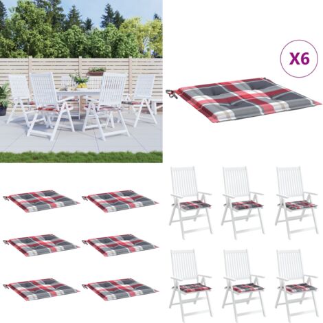 Cuscini per Sedia 6 pz a Quadri Rossi 50x50x4 cm Tessuto Oxford - Cuscini per sedile - Cuscini esterni