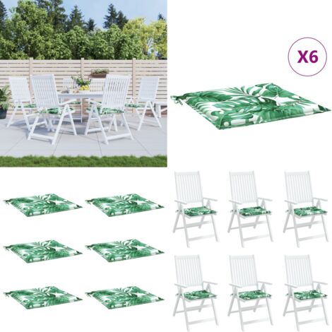 Cuscini per Sedia 6 pz Motivo a Foglie 50x50x4 cm in Tessuto - Cuscini da giardino - Cuscini per patio