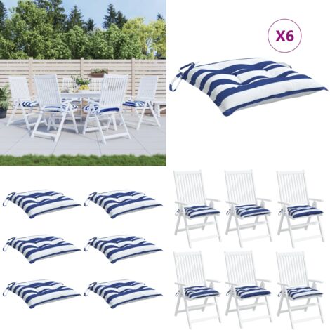 Cuscini per Sedia 6pz Bianco e Blu 50x50x7 cm Tessuto Oxford - Cuscini da giardino - Cuscini da patio