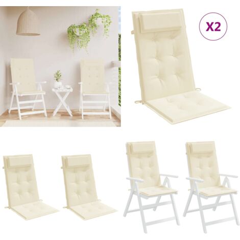 Cuscini per Sedia con Schienale Alto 2 pz Crema Tessuto Oxford - Cuscino per sedia - Cuscino per schienale alto