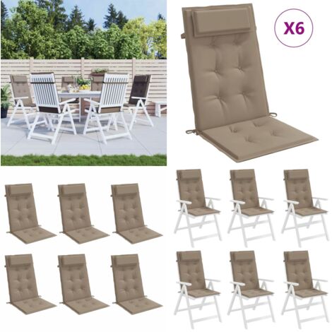 Cuscini per Sedia con Schienale Alto 6pz Tortora Tessuto Oxford - Cuscino da giardino - Cuscino per patio