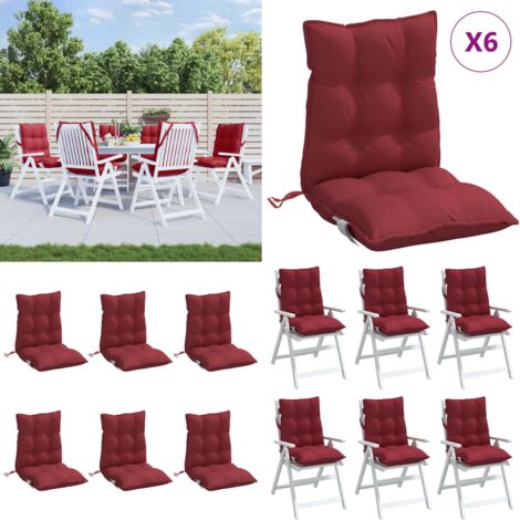 Cuscini per Sedia Schienale Basso 6pz Rosso Vino Tessuto Oxford - Cuscino da giardino - Cuscino per patio