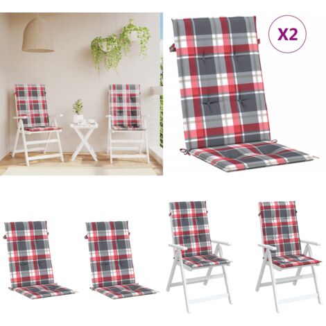 Cuscini per Sedie 2 pz Rossi a Quadri 120x50x3 cm in Tessuto - Cuscino da giardino - Cuscino da patio