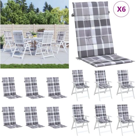 Cuscini per Sedie 6 pz Grigi a Quadri 120x50x3 cm in Tessuto - Cuscini da giardino - Cuscini per patio