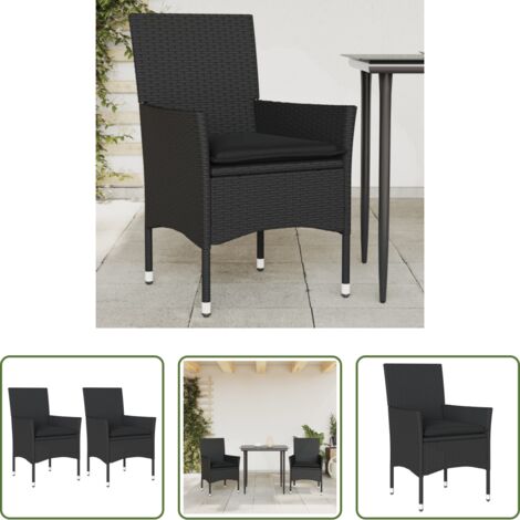 Cuscini per sedie -  Sedie da Giardino con Cuscini 2 pz Nere in Polyrattan