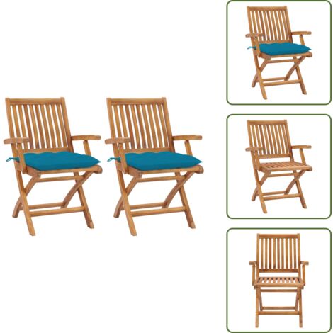 Cuscini per sedie - vidaXL Sedie da Giardino 2 pz con Cuscini Azzurro in Massello di Teak - Sedie da esterno