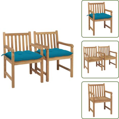 Cuscini per sedie - vidaXL Sedie da Giardino 2 pz con Cuscini Azzurro in Massello di Teak - Sedie da giardino con cuscino