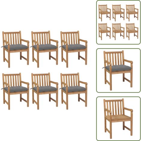 Cuscini per sedie - vidaXL Sedie da Giardino 6 pz con Cuscini Grigi in Massello di Teak - Mobili da giardino