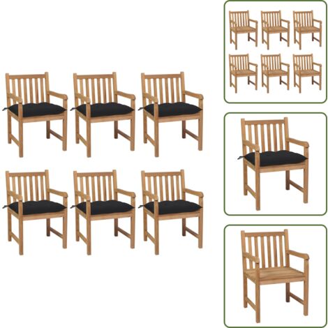 Cuscini per sedie - vidaXL Sedie da Giardino 6 pz con Cuscini Neri in Massello di Teak - Mobili da giardino
