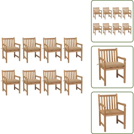 Cuscini per sedie - vidaXL Sedie da Giardino 8 pz con Cuscini Beige in Massello di Teak - Mobili da giardino