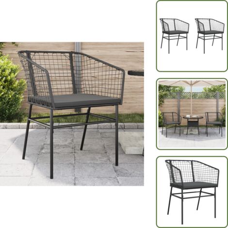 Cuscini per sedie - vidaXL Sedie da Giardino con Cuscini 2 pz Nere in Polyrattan - Rattan PE