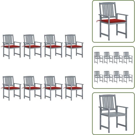 Cuscini per sedie - vidaXL Sedie da Giardino con Cuscini 8 pz in Massello di Acacia Grigie - Sedie con cuscini