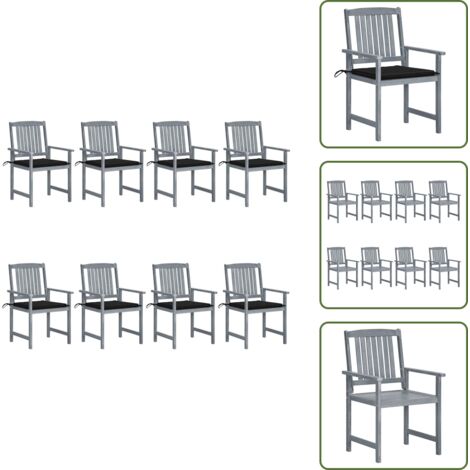 Cuscini per sedie - vidaXL Sedie da Giardino con Cuscini 8 pz in Massello di Acacia Grigie - Sedie con cuscini