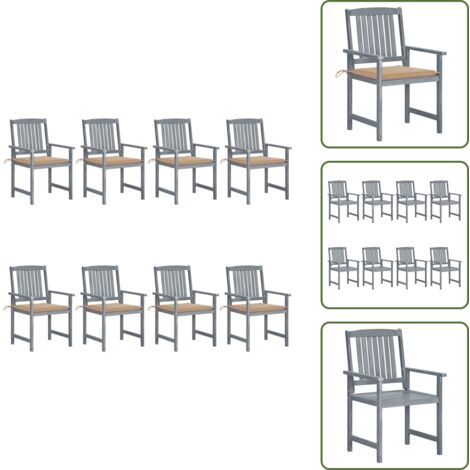 Cuscini per sedie - vidaXL Sedie da Giardino con Cuscini 8 pz in Massello di Acacia Grigie - Sedie con cuscini