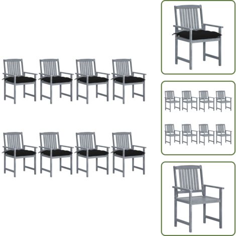 Cuscini per sedie - vidaXL Sedie da Giardino con Cuscini 8 pz in Massello di Acacia Grigie - Sedie con cuscini