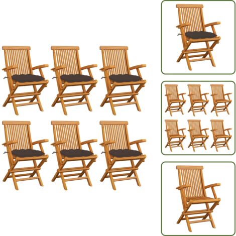 Cuscini per sedie - vidaXL Sedie da Giardino con Cuscini Tortora 6 pz Legno Massello Teak - Sedie da terrazza