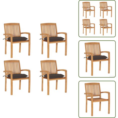 Cuscini per sedie - vidaXL Sedie da Giardino Impilabili 4 pz con Cuscini Massello di Teak - Mobili da giardino