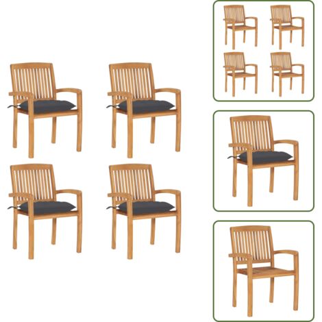 Cuscini per sedie - vidaXL Sedie da Giardino Impilabili 4 pz con Cuscini Massello di Teak - Mobili da giardino