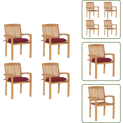 Cuscini per sedie - vidaXL Sedie da Giardino Impilabili 4 pz con Cuscini Massello di Teak - Mobili da giardino