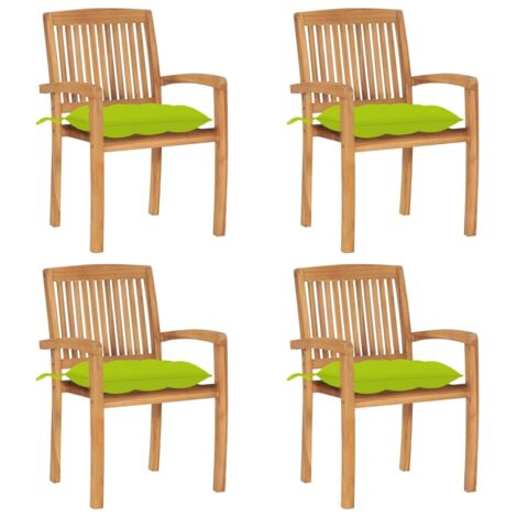 Cuscini per sedie - vidaXL Sedie da Giardino Impilabili 4 pz con Cuscini Massello di Teak - Mobili da giardino