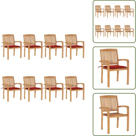 Cuscini per sedie - vidaXL Sedie da Giardino Impilabili 8 pz con Cuscini Massello di Teak - Mobili da giardino