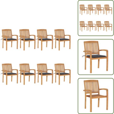 Cuscini per sedie - vidaXL Sedie da Giardino Impilabili 8 pz con Cuscini Massello di Teak - Mobili da giardino