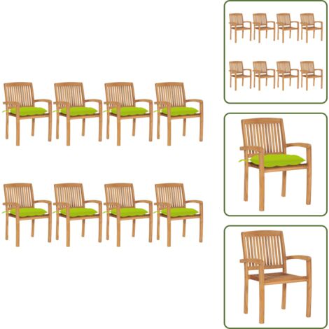 Cuscini per sedie - vidaXL Sedie da Giardino Impilabili 8 pz con Cuscini Massello di Teak - Mobili da giardino