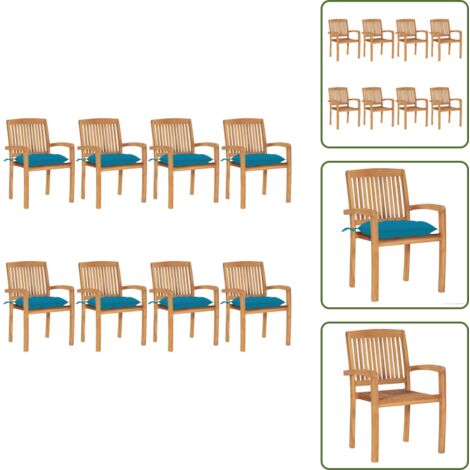 Cuscini per sedie - vidaXL Sedie da Giardino Impilabili 8 pz con Cuscini Massello di Teak - Mobili da giardino