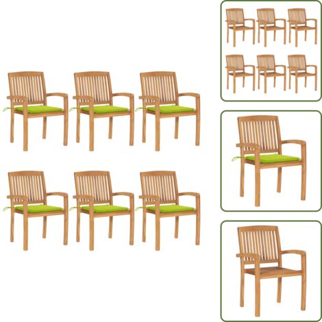 Cuscini per sedie - vidaXL Sedie da Giardino Impilabili con Cuscini 6 pz Massello di Teak - Mobili da giardino