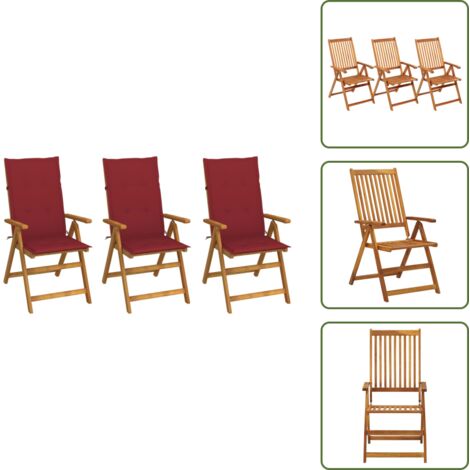 Cuscini per sedie - vidaXL Sedie da Giardino Pieghevoli 3 pz con Cuscini Acacia Massello - Sedie da pranzo
