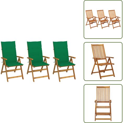Cuscini per sedie - vidaXL Sedie da Giardino Pieghevoli 3 pz con Cuscini Acacia Massello - Sedie da pranzo