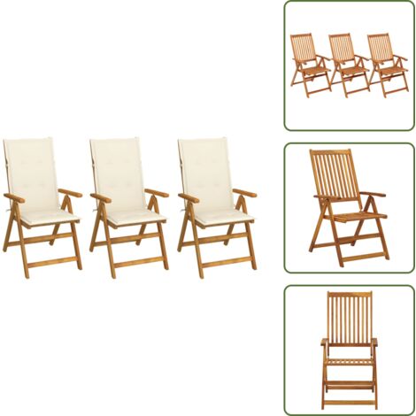 Cuscini per sedie - vidaXL Sedie da Giardino Pieghevoli 3 pz con Cuscini Acacia Massello - Sedie da pranzo